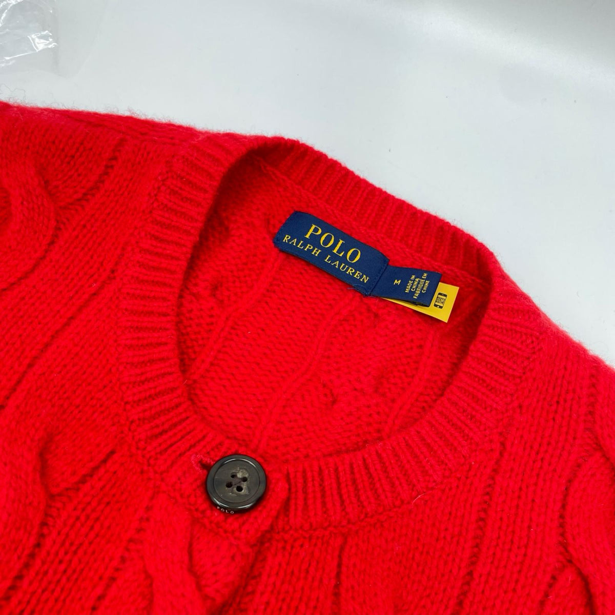 POLObyRalphLauren ポロラルフローレン レッド QRタグ カシミヤウール ケーブルニットカーディガン トップス