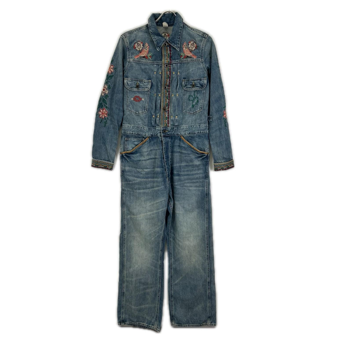 RRL ダブルアールエル 28288014000I 花&鳥刺繍 デニムジャンプスーツ つなぎ オーバーオール オールインワン
