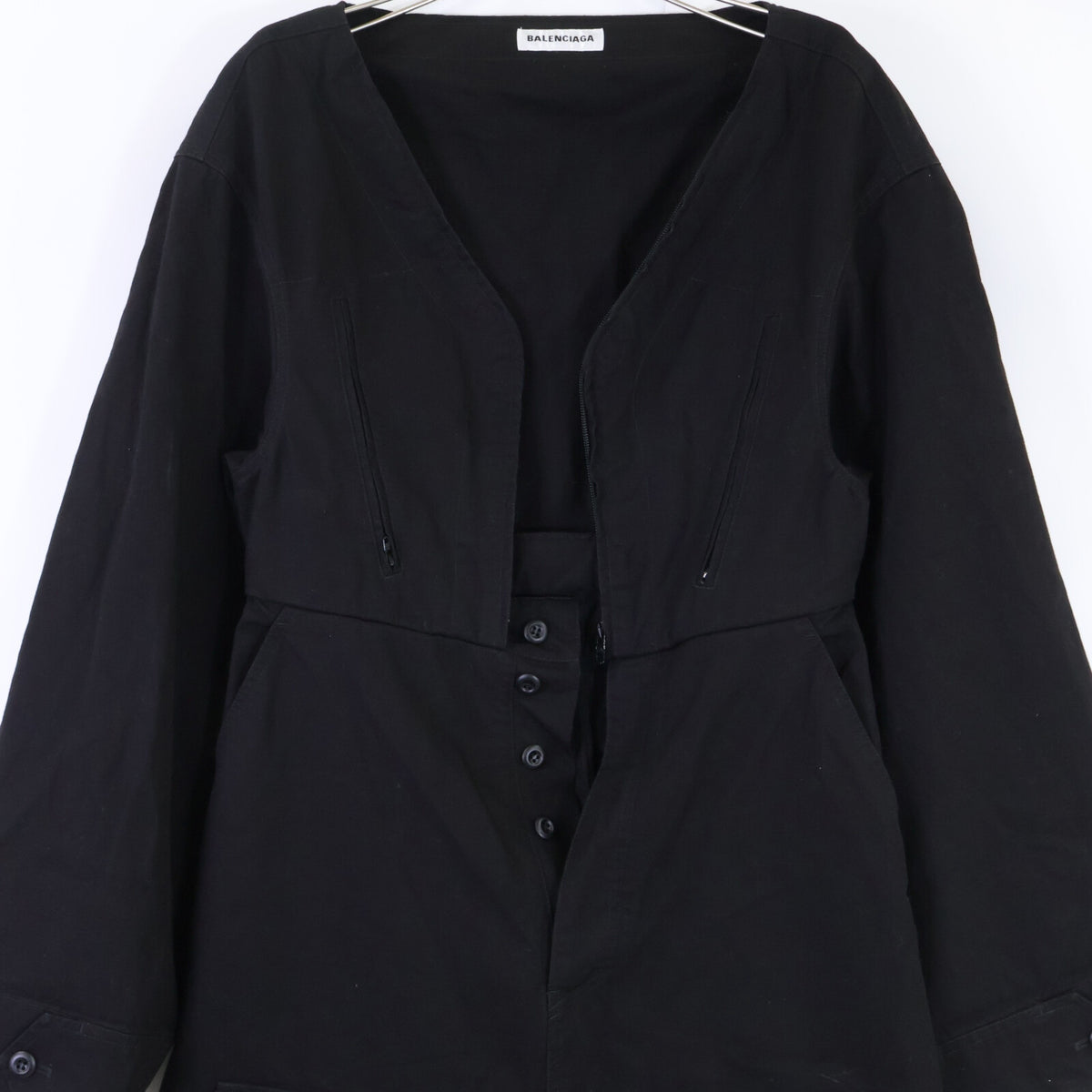 BALENCIAGA バレンシアガ 【国内正規】681262 リップストップ Vネック ジャンプスーツ オーバーオール オールインワン