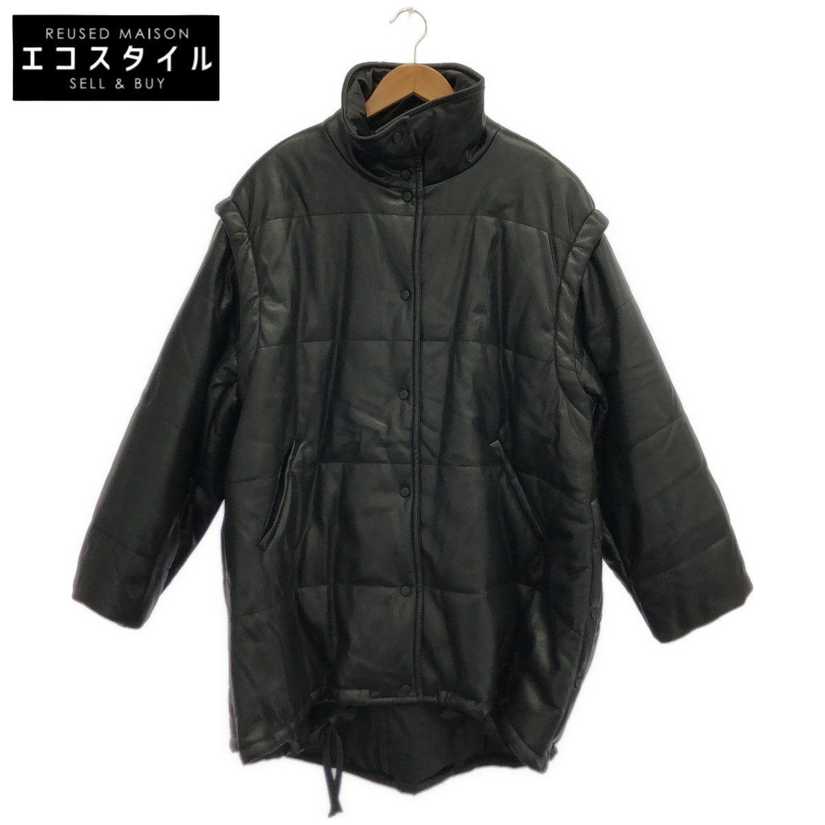 LE CIEL BLEU ルシェルブルー 24AW　ブラック キルティングエコレザー中綿コート トップス