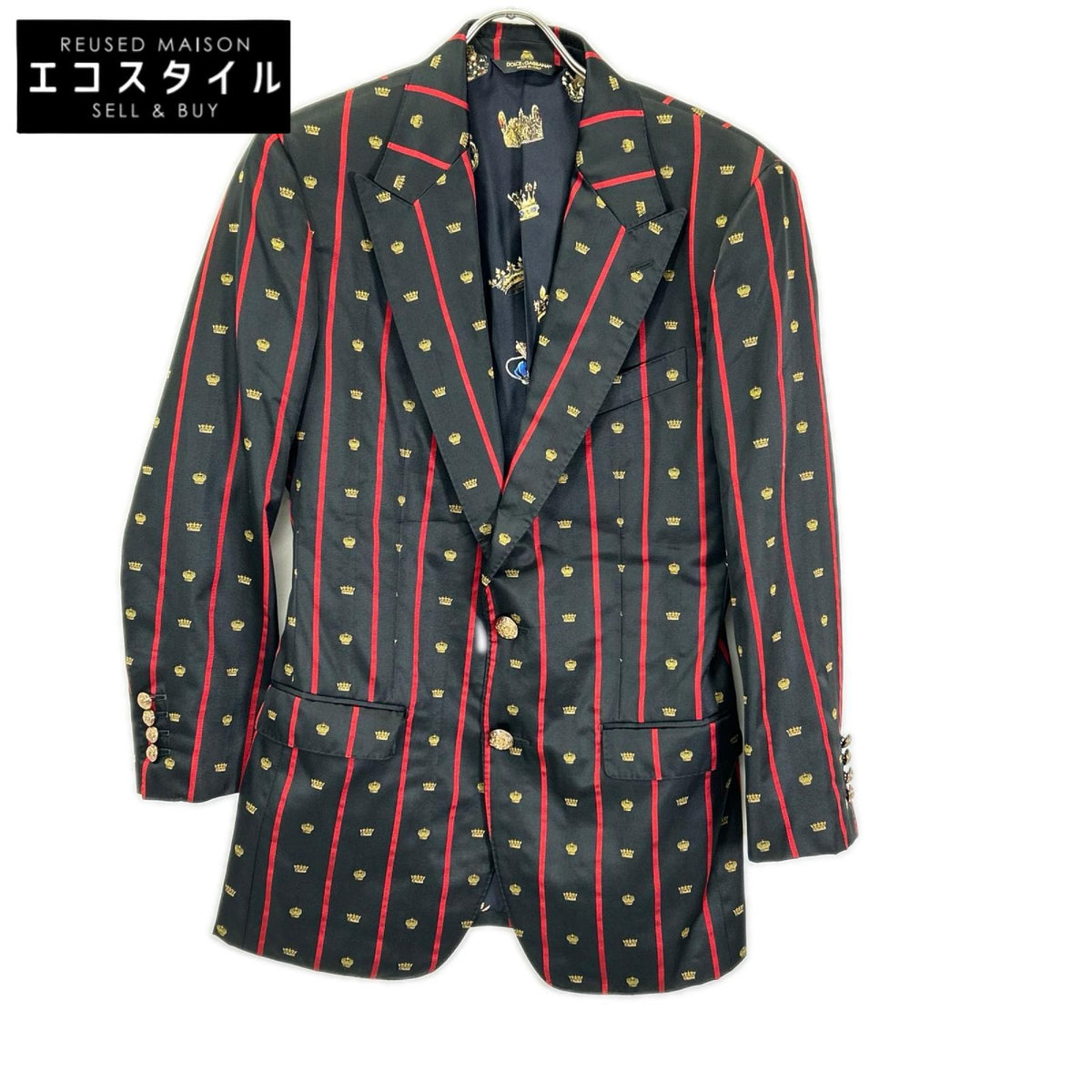DOLCE&GABBANA ドルチェアンドガッバーナ G2KI1T FBMD8　SARTORIA ブラック×レッド クラウン テーラードジャケット ジャケット