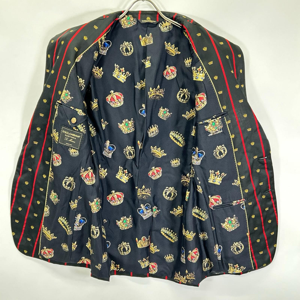 DOLCE&GABBANA ドルチェアンドガッバーナ G2KI1T FBMD8　SARTORIA ブラック×レッド クラウン テーラードジャケット ジャケット