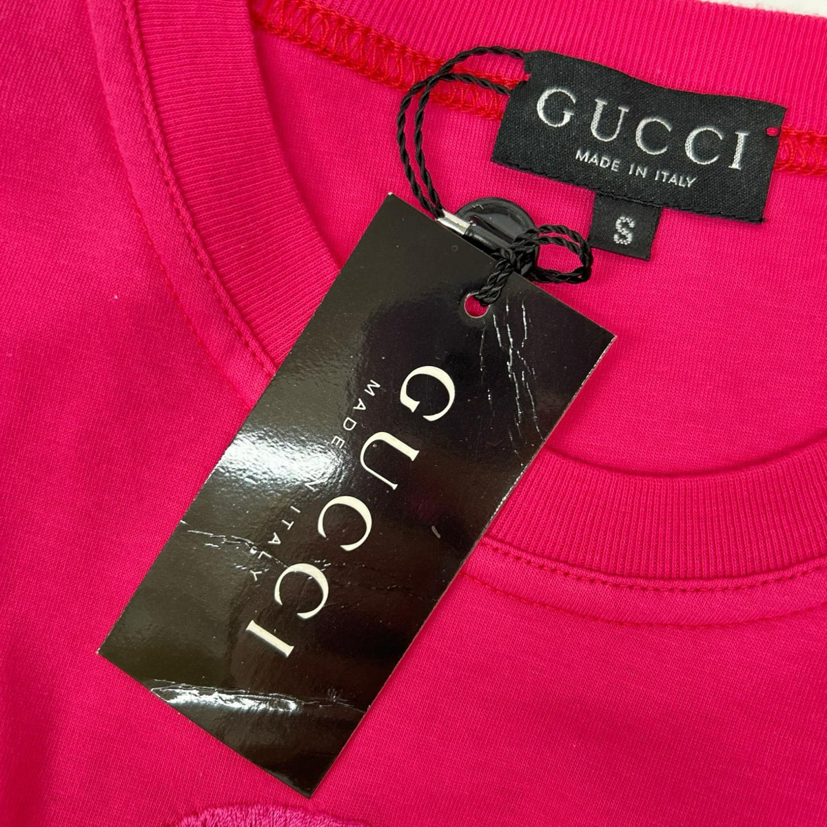 GUCCI グッチ 1155 ピンク インターロッキング ロゴ刺繍 コットン Tシャツ トップス