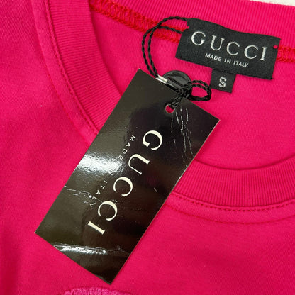GUCCI グッチ 1155 ピンク インターロッキング ロゴ刺繍 コットン Tシャツ トップス