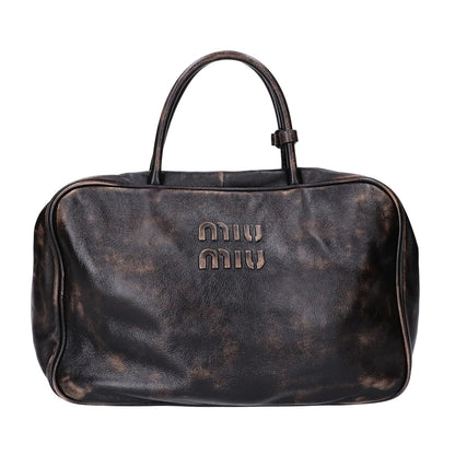 MIUMIU ミュウミュウ 美品 5BB117 ヴィンテージ風 ボー ナッパレザー ハンドバッグ