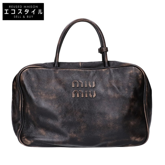 MIUMIU ミュウミュウ 美品 5BB117 ヴィンテージ風 ボー ナッパレザー ハンドバッグ
