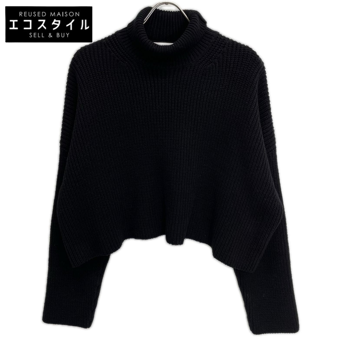 BALENCIAGA バレンシアガ 21年 682002 ブラック オーバーサイズ クロップド タートルネック ニット トップス