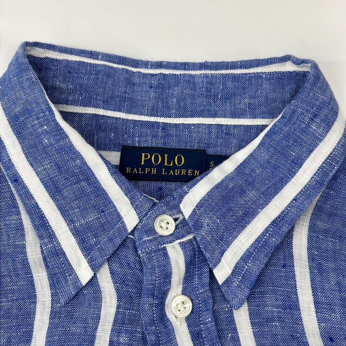 POLObyRalphLauren ポロラルフローレン ブルー×ホワイト リネン100　ポニー刺繍　ストライプシャツ トップス