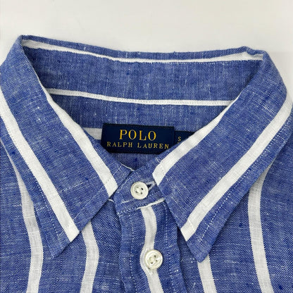 POLObyRalphLauren ポロラルフローレン ブルー×ホワイト リネン100　ポニー刺繍　ストライプシャツ トップス