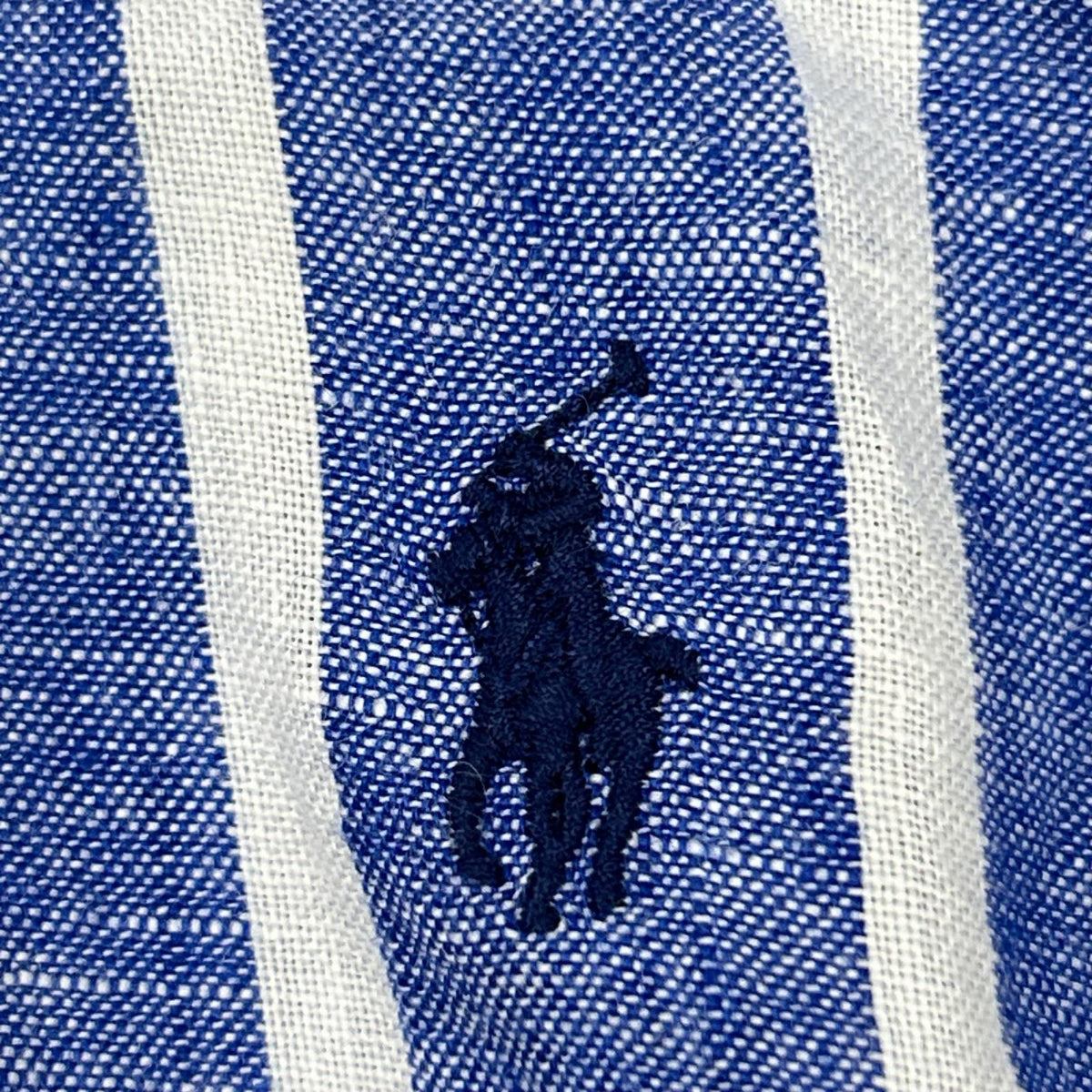 POLObyRalphLauren ポロラルフローレン ブルー×ホワイト リネン100　ポニー刺繍　ストライプシャツ トップス