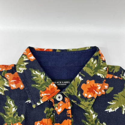 Burberry Black Label バーバリーブラックレーベル 51M41-735-28 ネイビー リネン フラワー総柄 ショートスリーブシャツ トップス