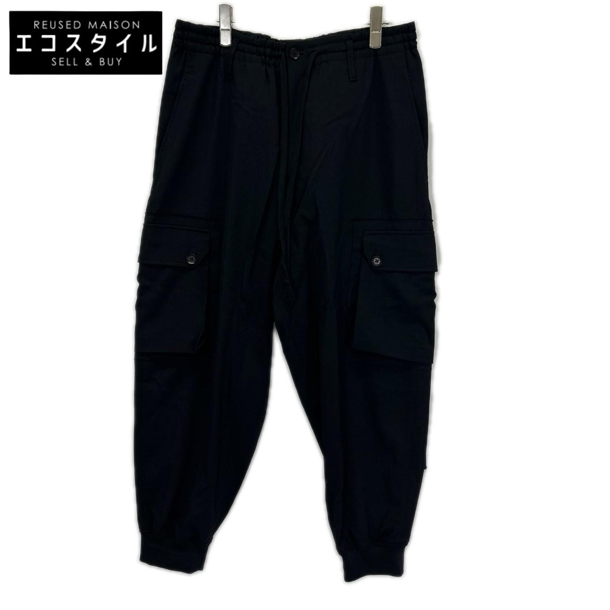 Ground Y グラウンドワイ GA-P07-101 ブラック WOOL GABARDINE STANDARD RIBBED HEM CARGO カーゴパンツ ボトムス