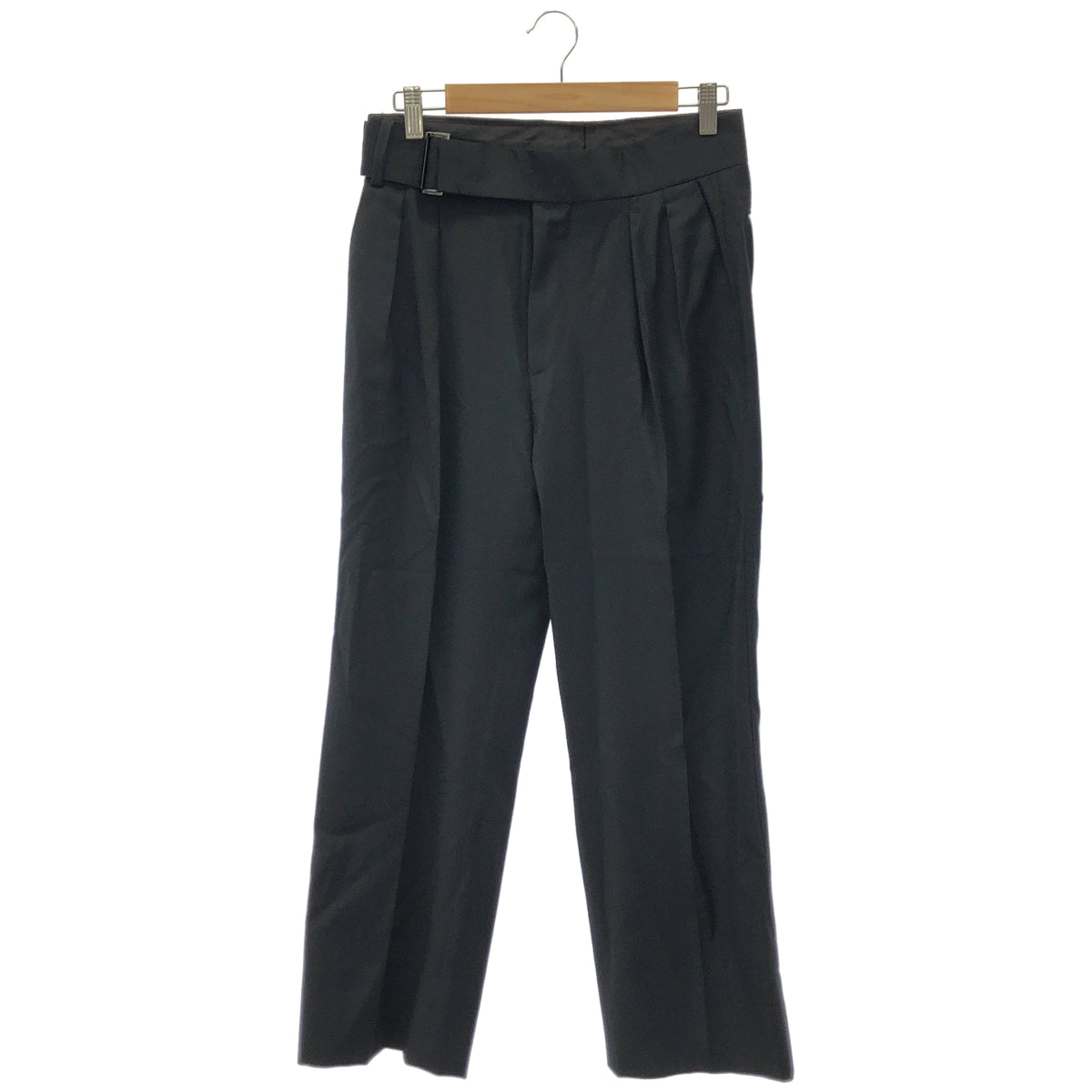 PaulSmith ポールスミス 25AW 692Z ブラック カシミア混 ウール ベルトフロント ワイドトライザーズ パンツ ボトムス