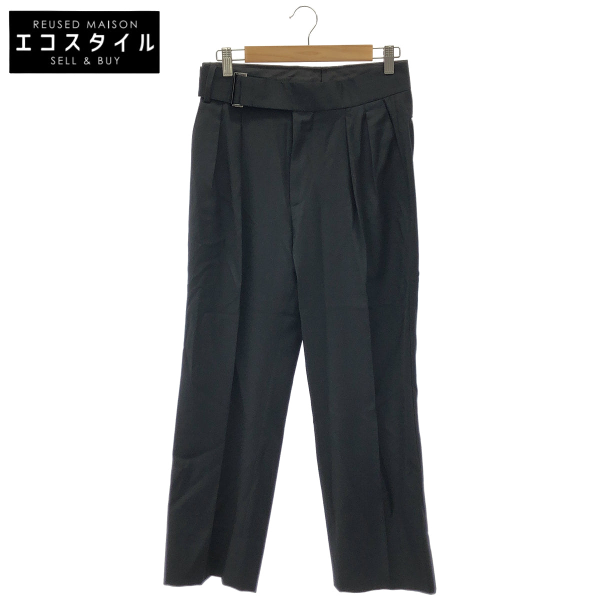 PaulSmith ポールスミス 25AW 692Z ブラック カシミア混 ウール ベルトフロント ワイドトライザーズ パンツ ボトムス