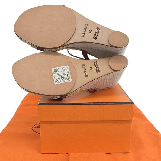 HERMES エルメス ウェッジソールサンダル レディース レッド ベージュ 35 シューズ