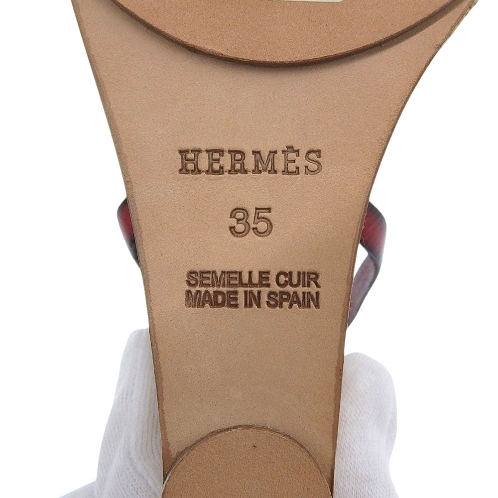 HERMES エルメス ウェッジソールサンダル レディース レッド ベージュ 35 シューズ
