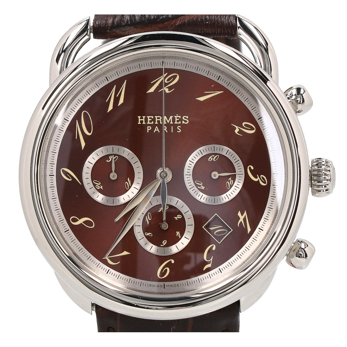 HERMES エルメス 新品仕上げ済み AR4.910 ブラウン文字盤 アルソー クロノグラフ 自動巻き 腕時計