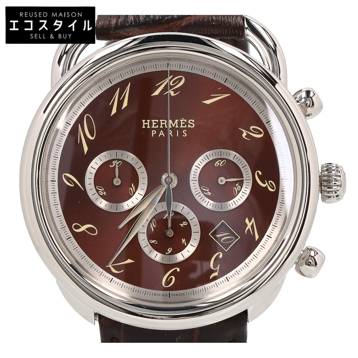 HERMES エルメス 新品仕上げ済み AR4.910 ブラウン文字盤 アルソー クロノグラフ 自動巻き 腕時計