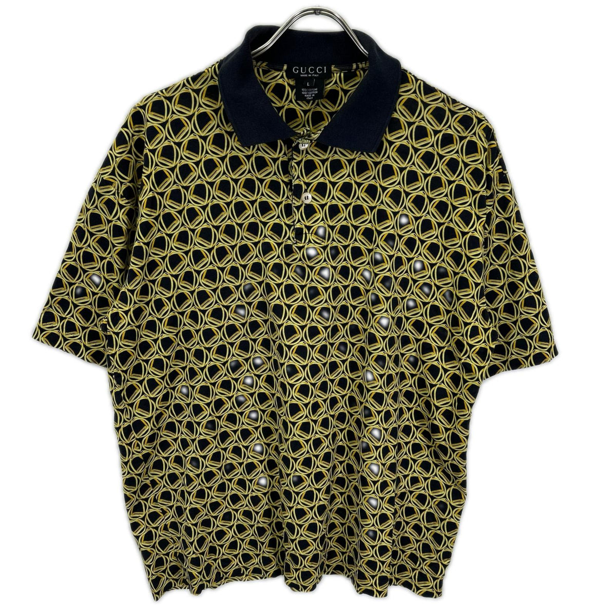 GUCCI グッチ ネイビー ゴールド 総柄ポロシャツ トップス