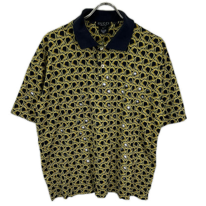 GUCCI グッチ ネイビー ゴールド 総柄ポロシャツ トップス