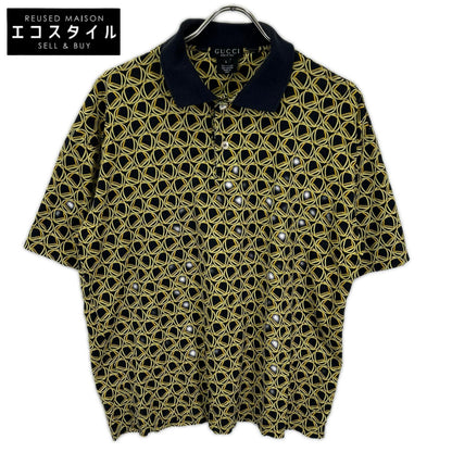 GUCCI グッチ ネイビー ゴールド 総柄ポロシャツ トップス
