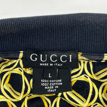 GUCCI グッチ ネイビー ゴールド 総柄ポロシャツ トップス