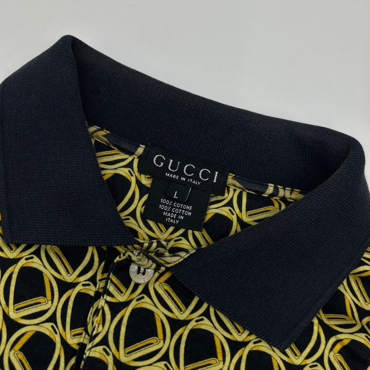 GUCCI グッチ ネイビー ゴールド 総柄ポロシャツ トップス