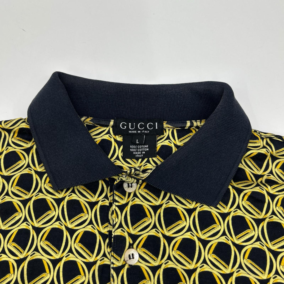 GUCCI グッチ ネイビー ゴールド 総柄ポロシャツ トップス