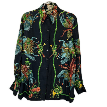 HERMES エルメス ブラック ヴィンテージ シルクシャツ トップス