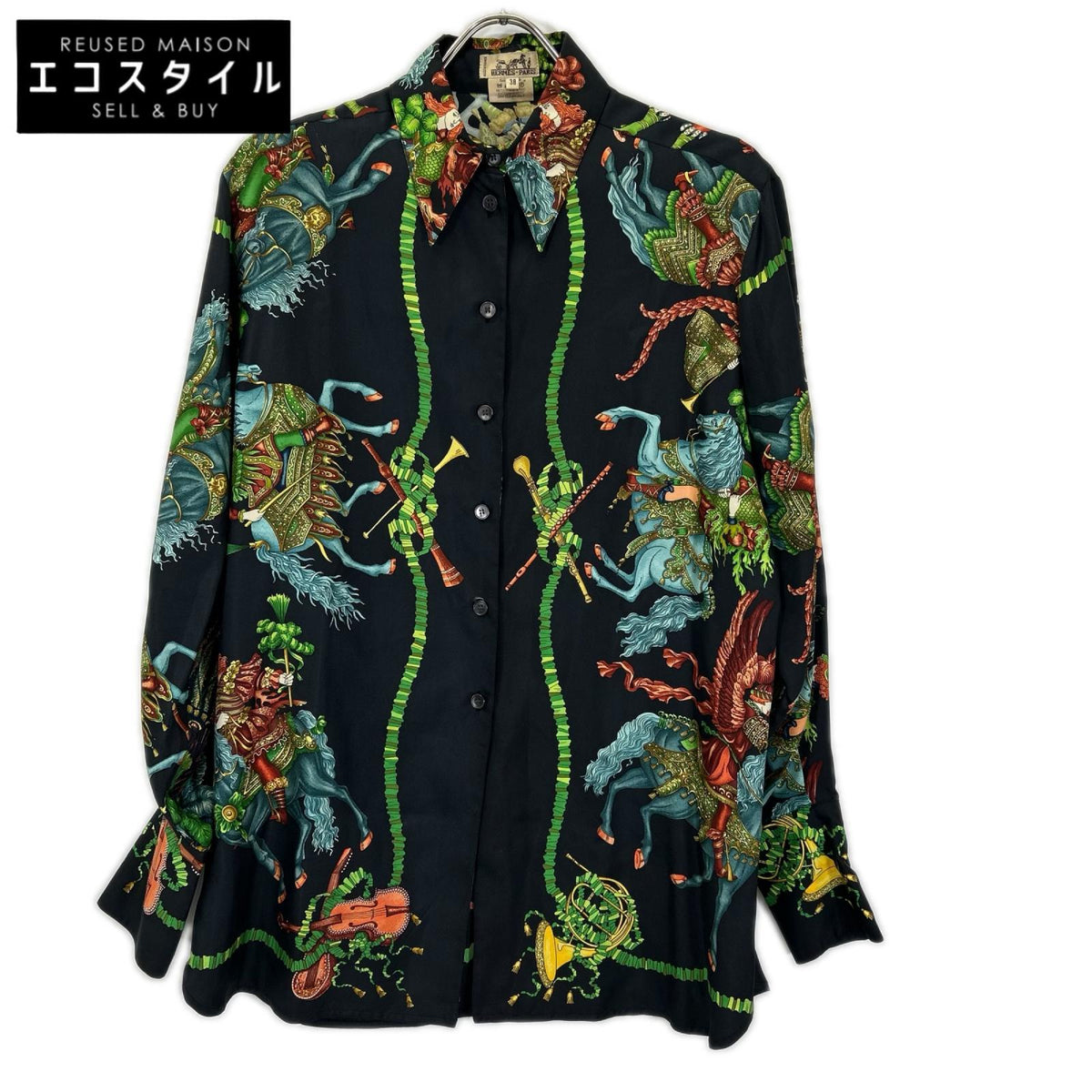 HERMES エルメス ブラック ヴィンテージ シルクシャツ トップス