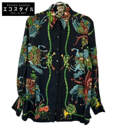 HERMES エルメス ブラック ヴィンテージ シルクシャツ トップス