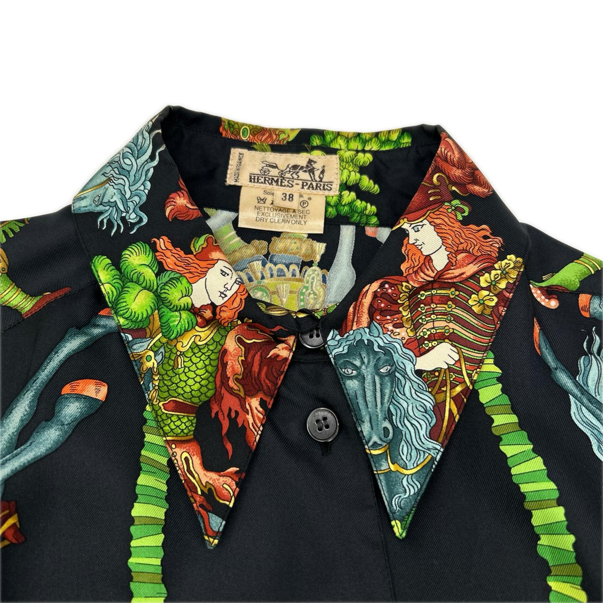 HERMES エルメス ブラック ヴィンテージ シルクシャツ トップス