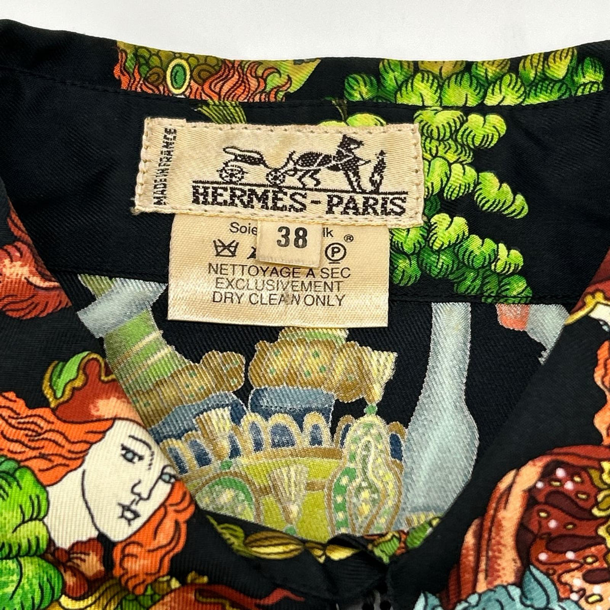 HERMES エルメス ブラック ヴィンテージ シルクシャツ トップス