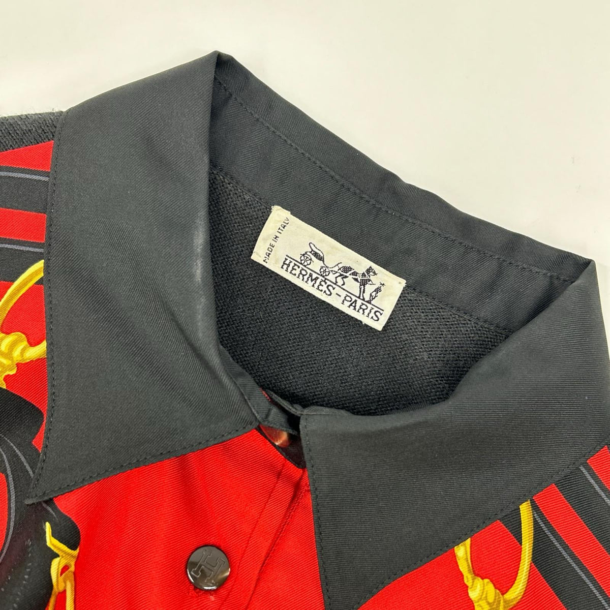 HERMES エルメス レッド×ブラック シルク×カシミア 切り替えシャツ トップス