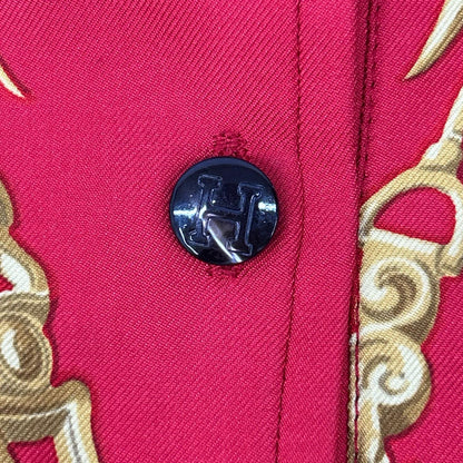 HERMES エルメス レッド×ブラック シルク×カシミア 切り替えシャツ トップス