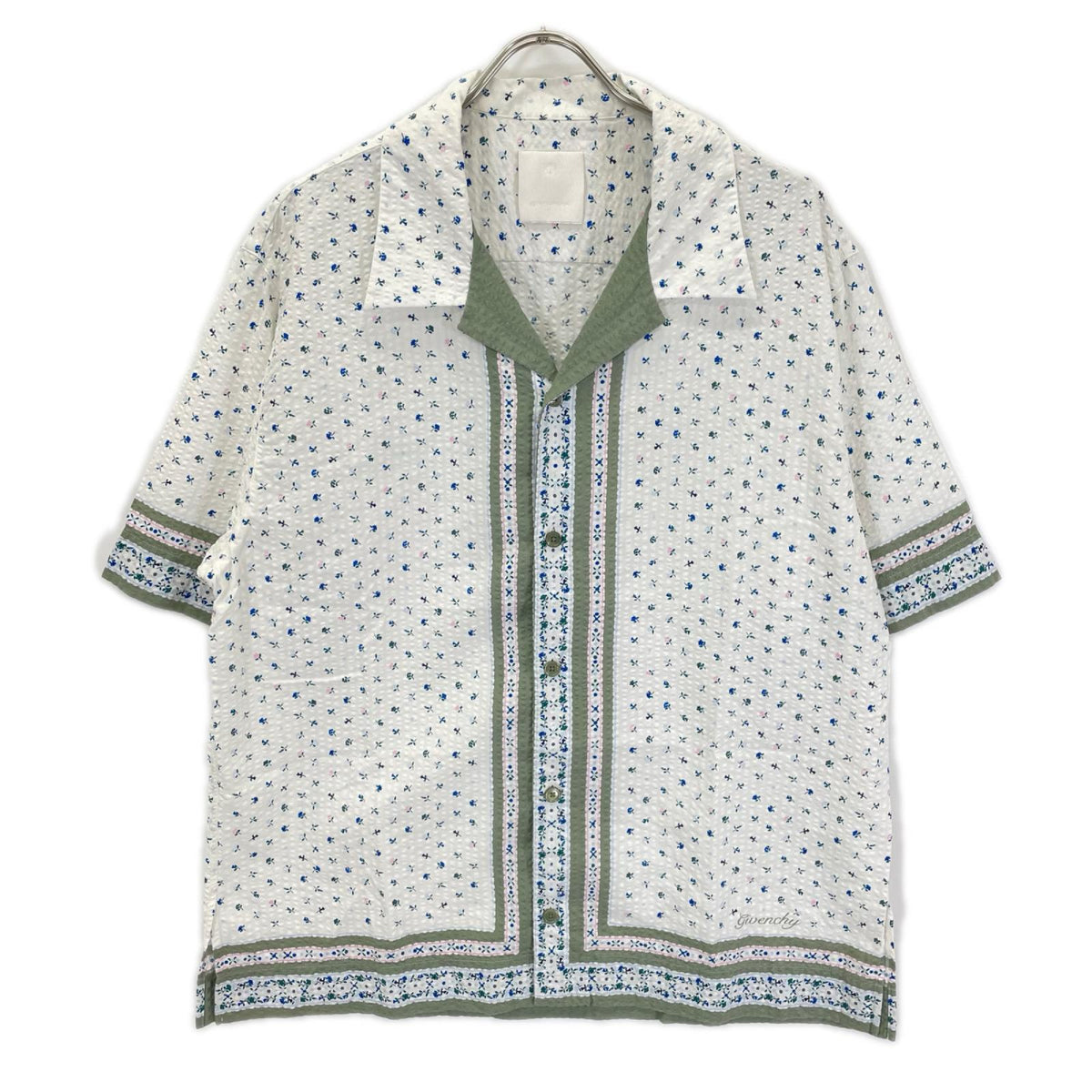 GIVENCHY ジバンシー BM611015N2 ホワイト フローラルプリント シアサッカーシャツ トップス