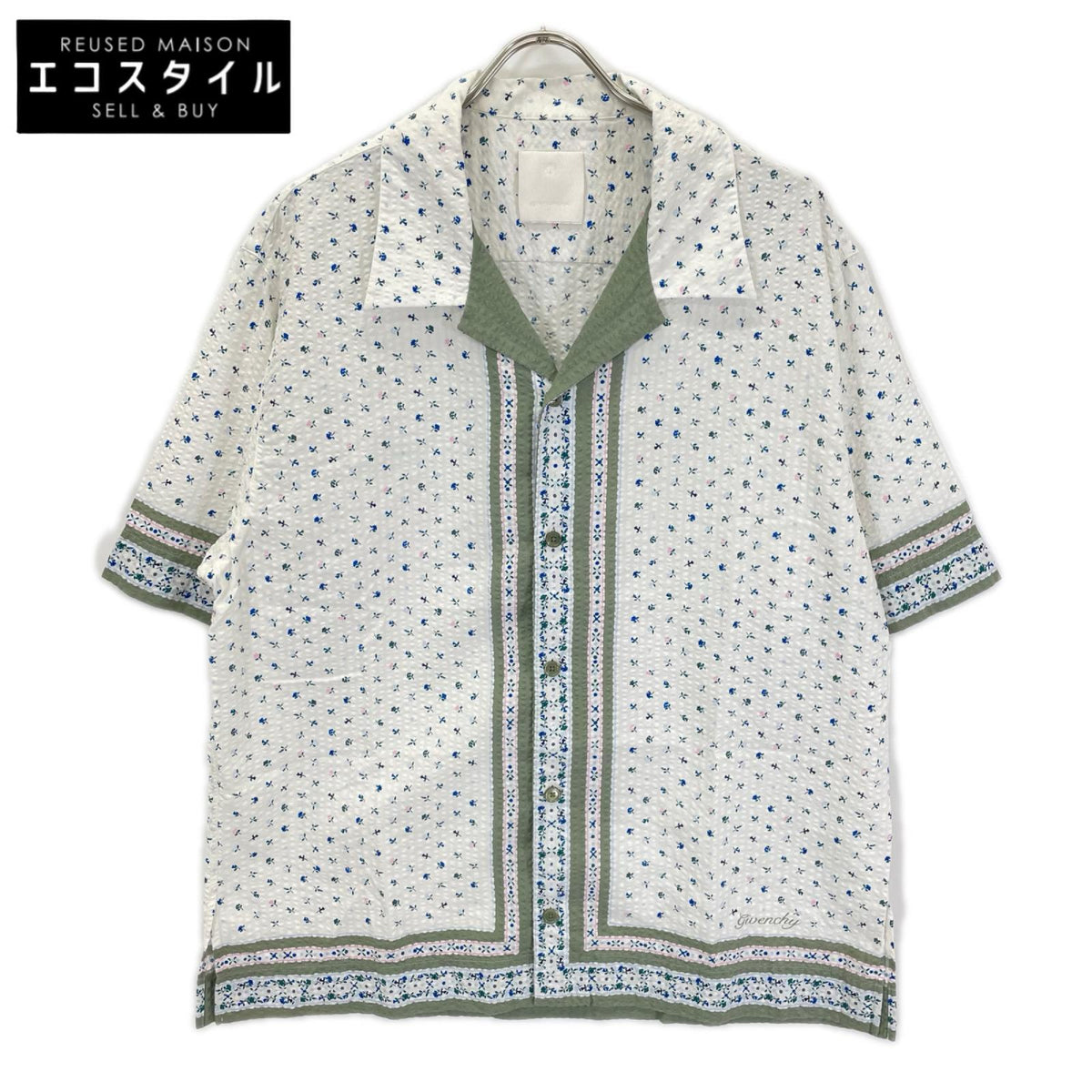 GIVENCHY ジバンシー BM611015N2 ホワイト フローラルプリント シアサッカーシャツ トップス