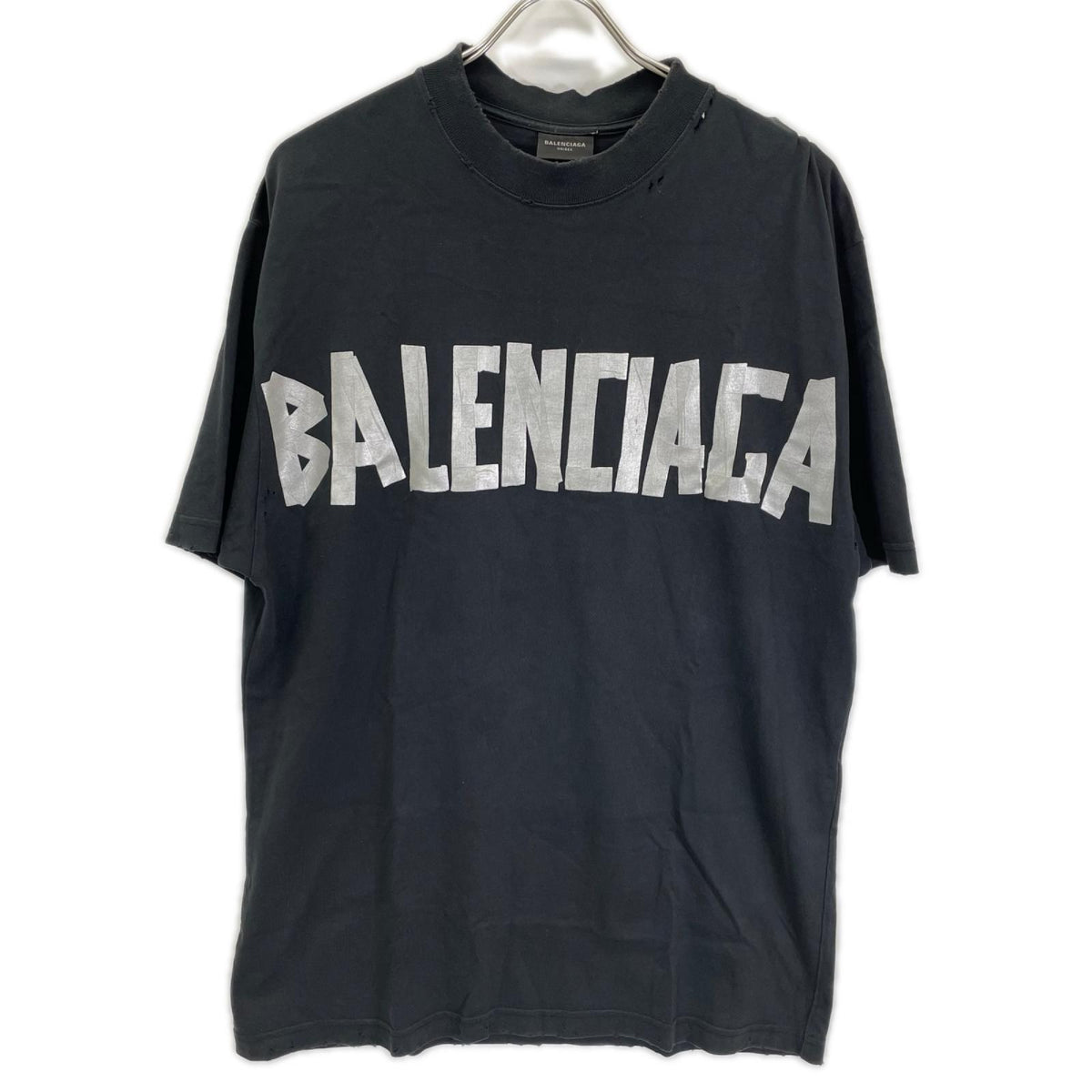 BALENCIAGA バレンシアガ 739784 ユニセックス 24年 ブラック TOVA9 テープロゴTシャツ トップス