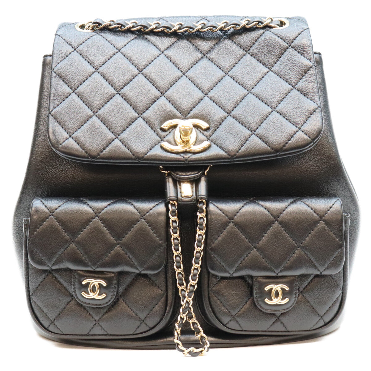 CHANEL シャネル AS3738 黒 ラム G金具 マトラッセ ココマーク バックパック リュックサック リュック バックパック