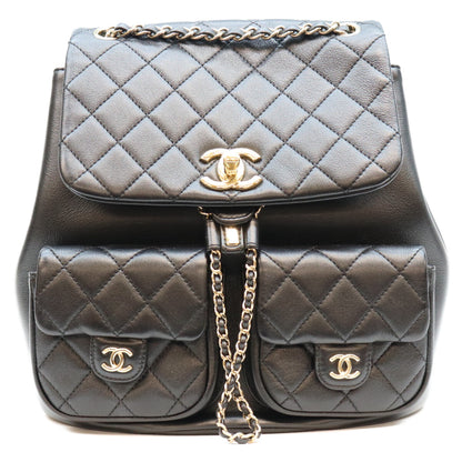 CHANEL シャネル AS3738 黒 ラム G金具 マトラッセ ココマーク バックパック リュックサック リュック バックパック