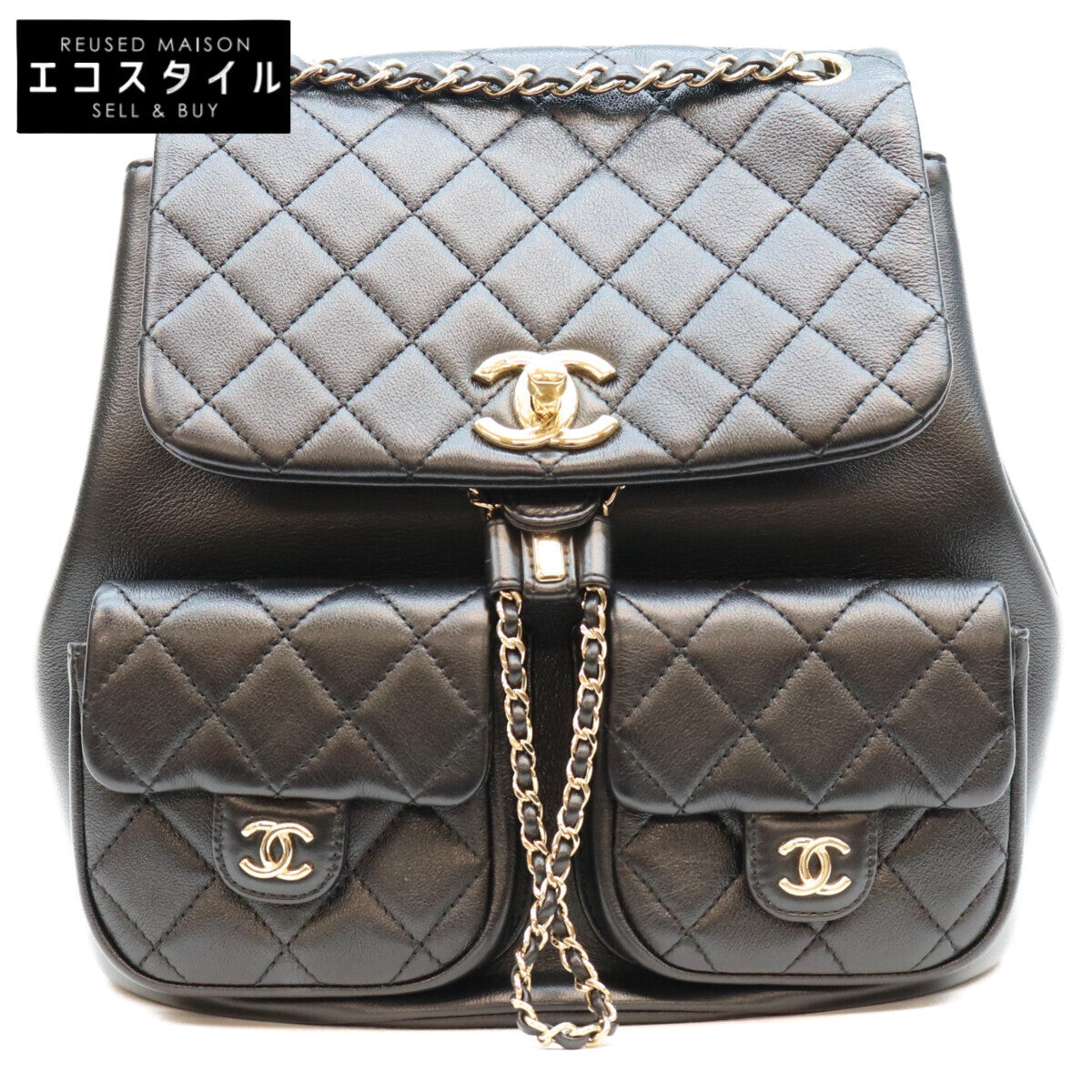 CHANEL シャネル AS3738 黒 ラム G金具 マトラッセ ココマーク バックパック リュックサック リュック バックパック
