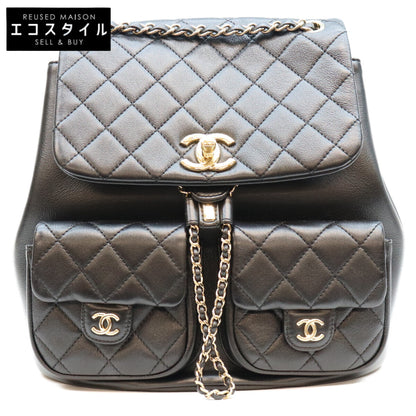 CHANEL シャネル AS3738 黒 ラム G金具 マトラッセ ココマーク バックパック リュックサック リュック バックパック