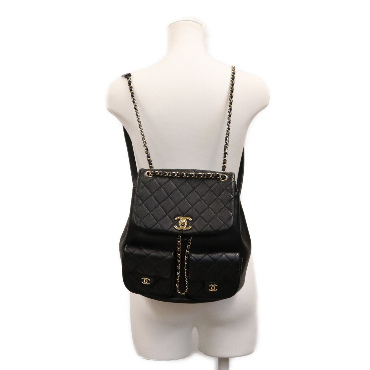CHANEL シャネル AS3738 黒 ラム G金具 マトラッセ ココマーク バックパック リュックサック リュック バックパック