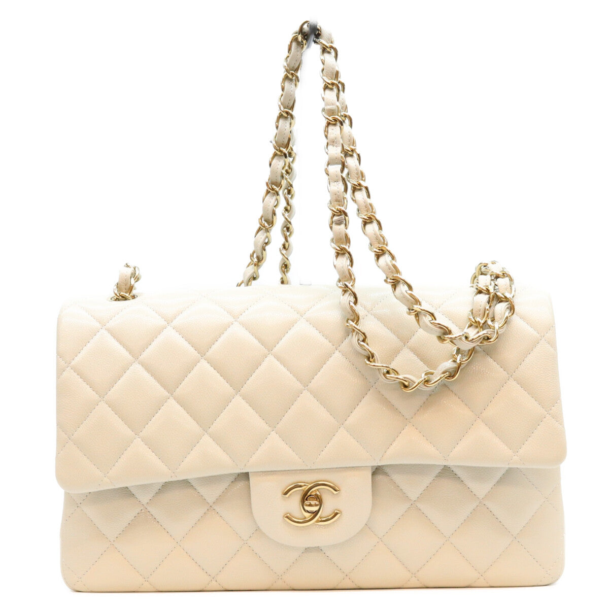 CHANEL シャネル A58600 ライトグレー キャビア デカマトラッセ30 G金具 Wフラップ ショルダーバッグ ショルダーバッグ