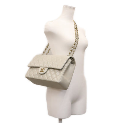 CHANEL シャネル A58600 ライトグレー キャビア デカマトラッセ30 G金具 Wフラップ ショルダーバッグ ショルダーバッグ