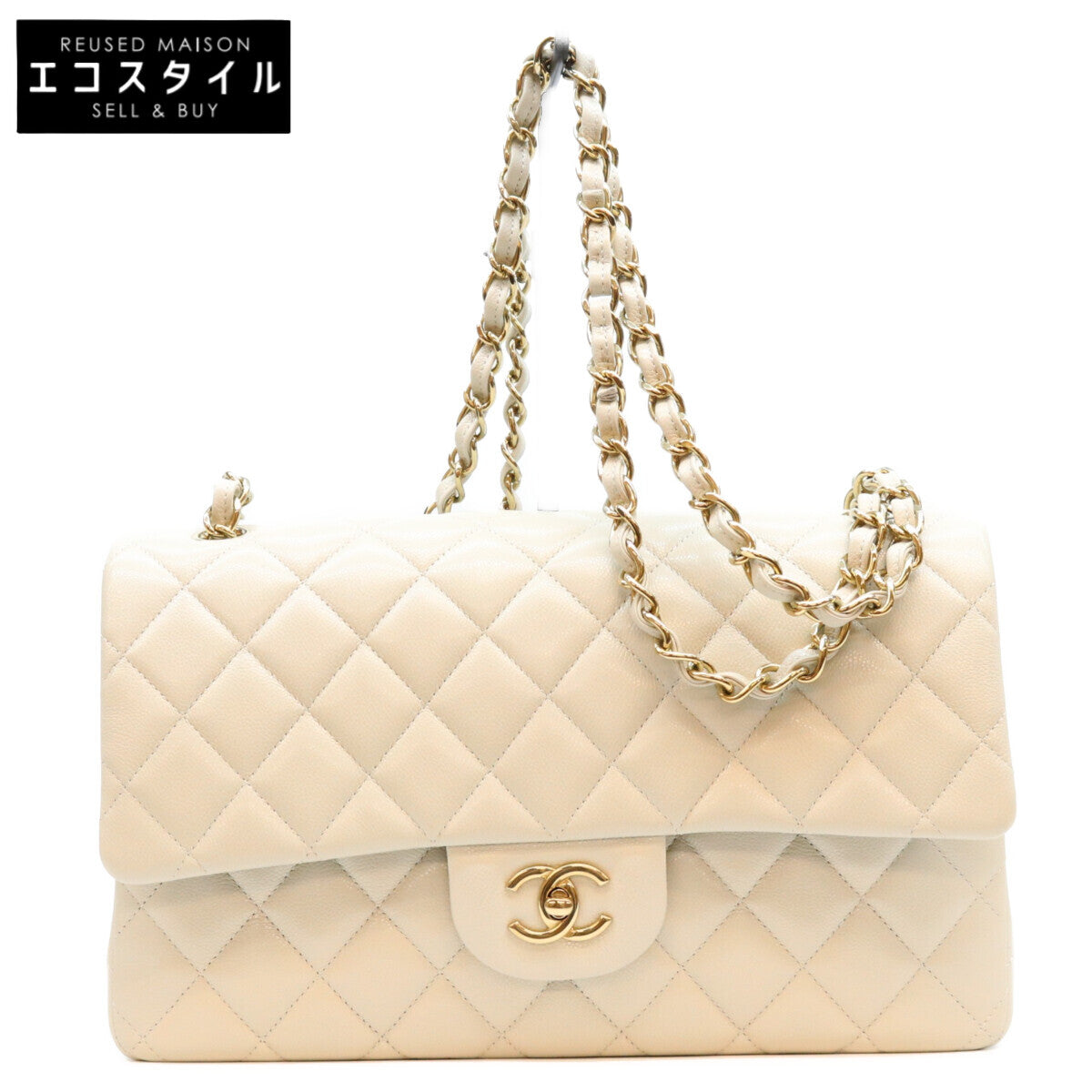 CHANEL シャネル A58600 ライトグレー キャビア デカマトラッセ30 G金具 Wフラップ ショルダーバッグ ショルダーバッグ