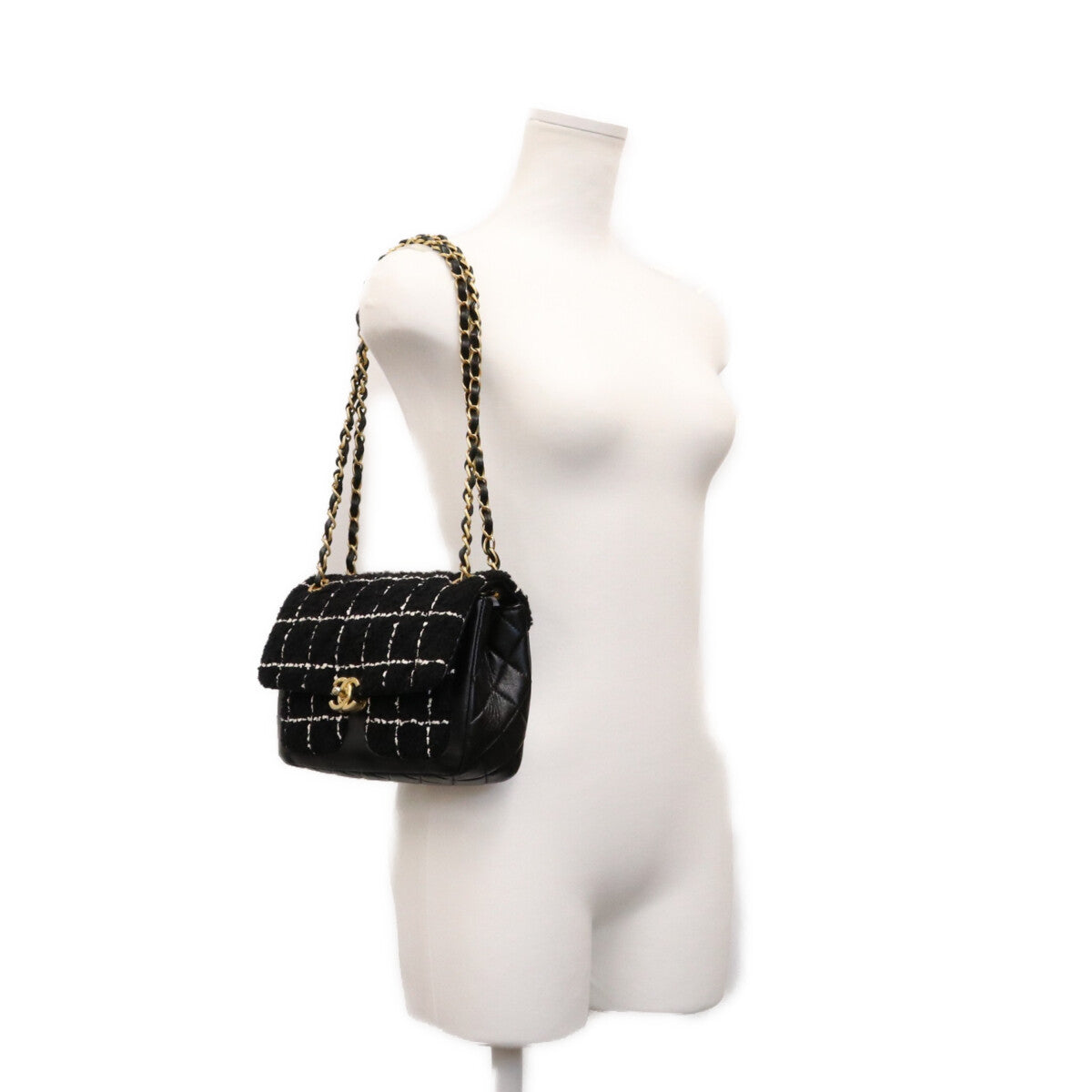 CHANEL シャネル AS4459 黒 ツイード×カーフ マトラッセスモールフラップ ショルダーバッグ ショルダーバッグ