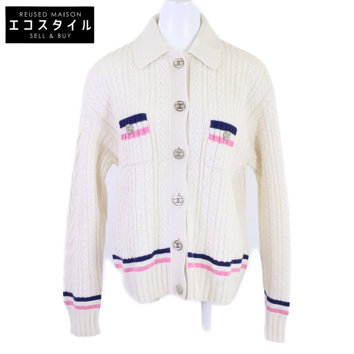 CHANEL シャネル 【美品】P74558K10682 カシミヤ混 ココマークボタン ケーブルニット カーディガン トップス