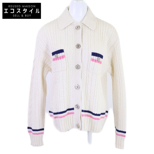 CHANEL シャネル 【美品】P74558K10682 カシミヤ混 ココマークボタン ケーブルニット カーディガン トップス