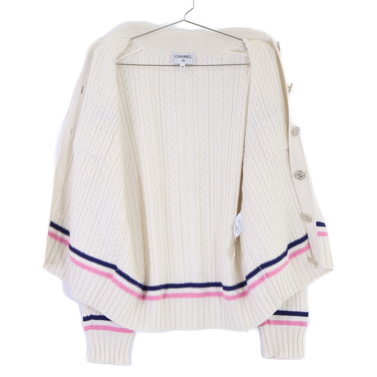 CHANEL シャネル 【美品】P74558K10682 カシミヤ混 ココマークボタン ケーブルニット カーディガン トップス